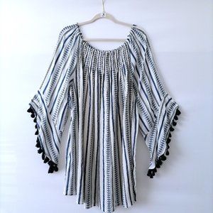 Step In Style Womens White Round Neck Flared Sleeve Apparel Striped Top Size 2X